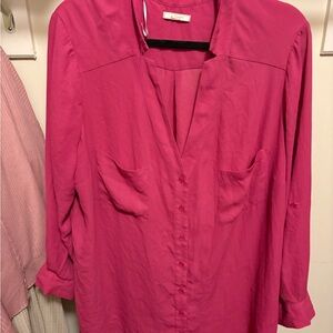 Pleione Fuchsia Blouse with Button-Down Front
